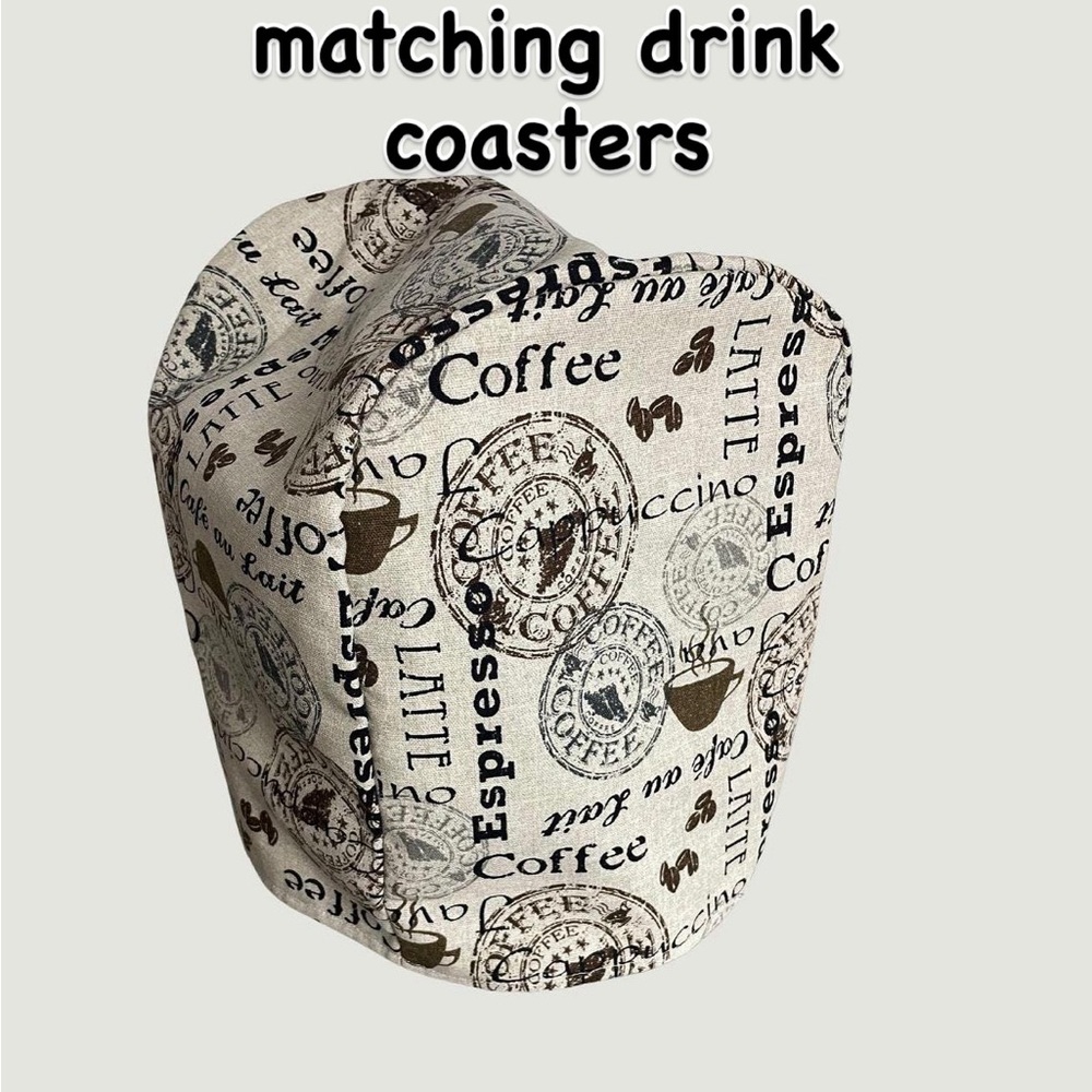 Coffee Theme Coffee Maker Appliance Cover with Matching Drink Coasters